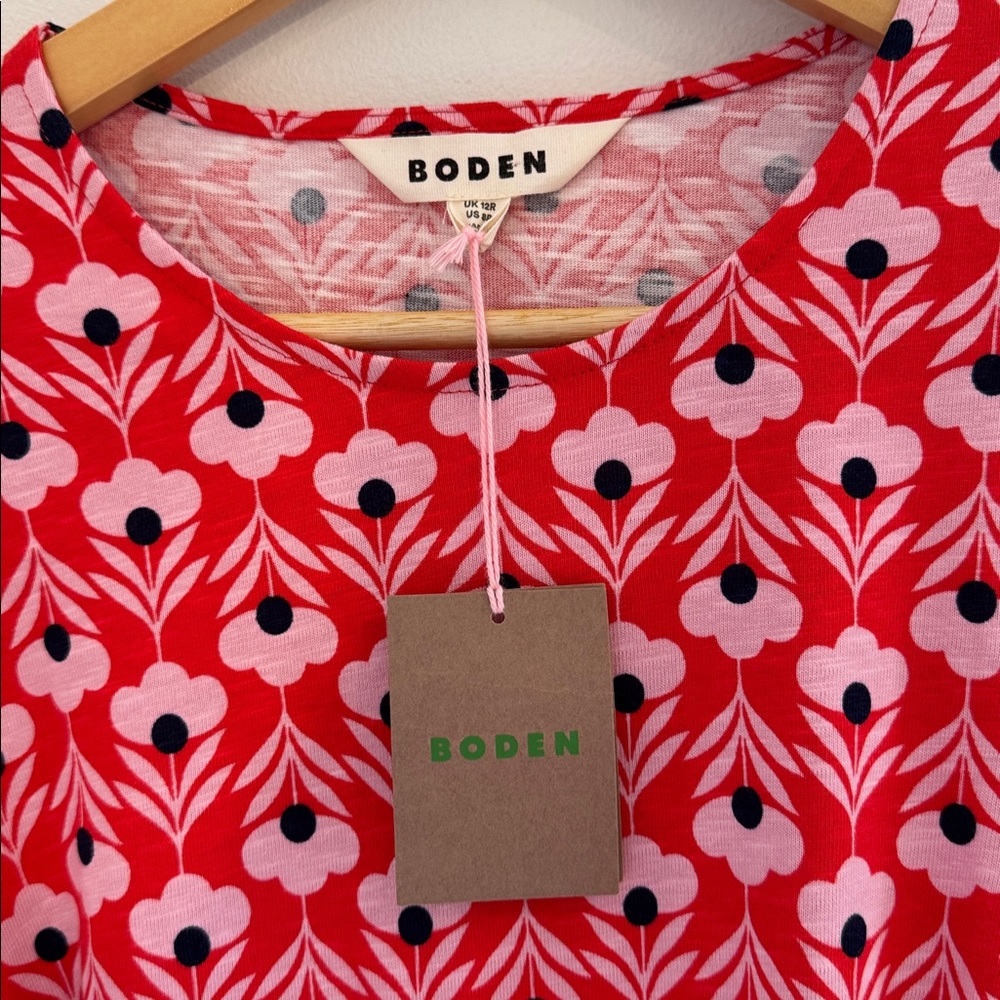 BODEN Women’s Petal Head Block Print Red Navy Blue Jersey Preppy Fall Size 8R - Picture 3 of 7